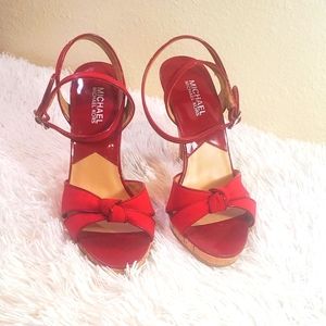 Michael Kors Red Patent Leather with bow at toe and Cork Base heels